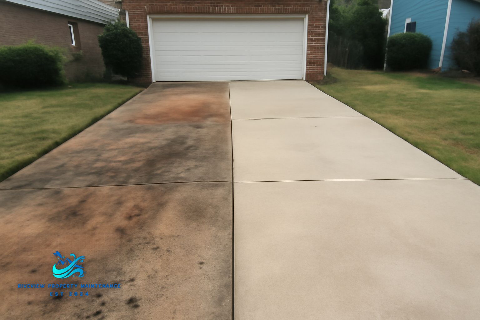 Clean concrete driveway after pressure washing service in Gwinnett County Georgia