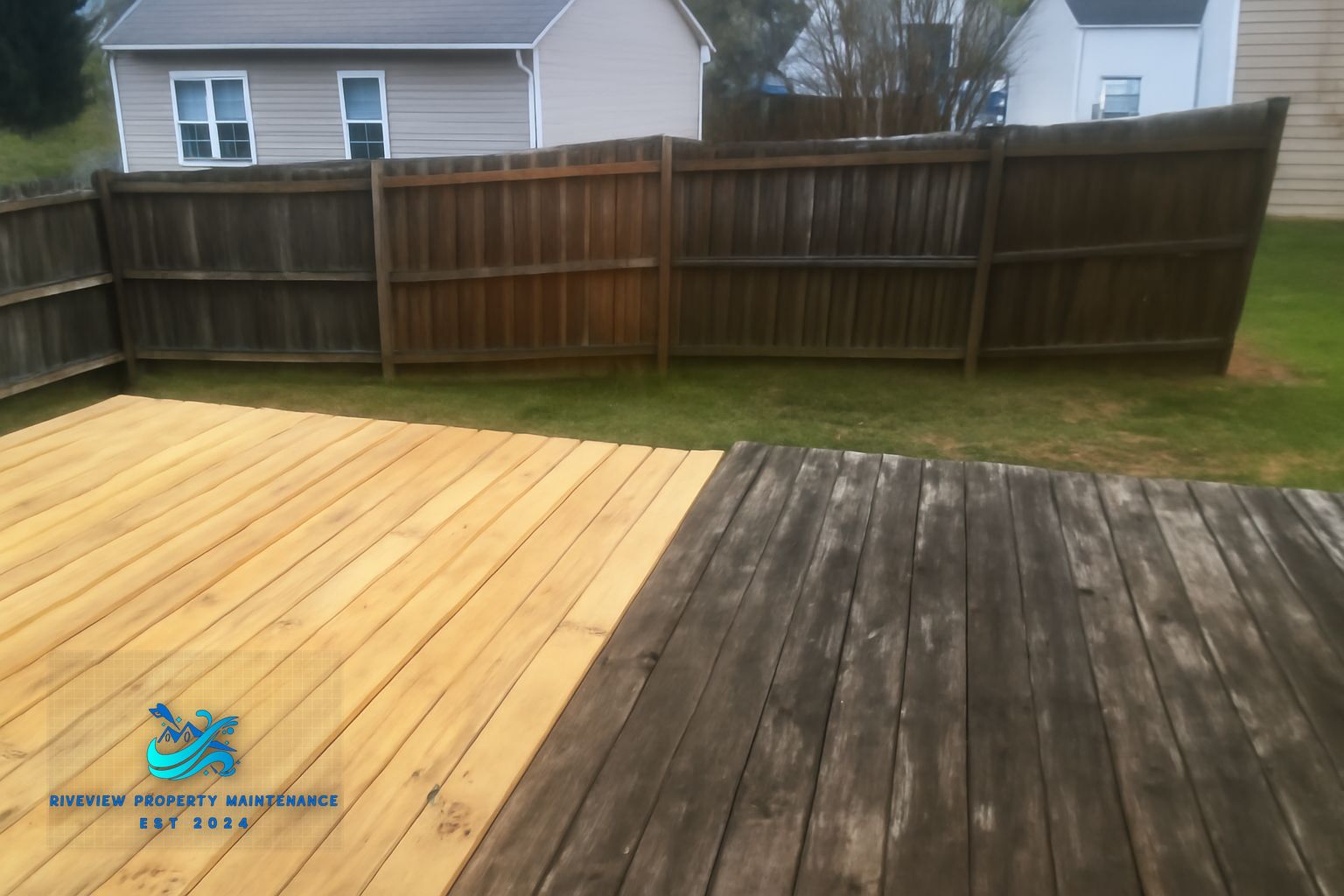 Deck boards cleaned and ready for staining at an Auburn Georgia home