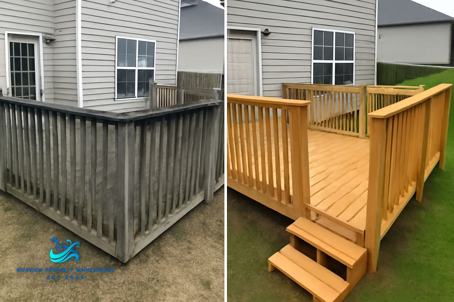 Weathered deck boards in Dacula Georgia before soft washing and restoration