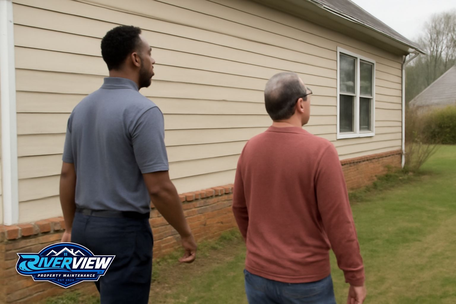 Riverview technician flushing a downspout on a home in Auburn GA 30011