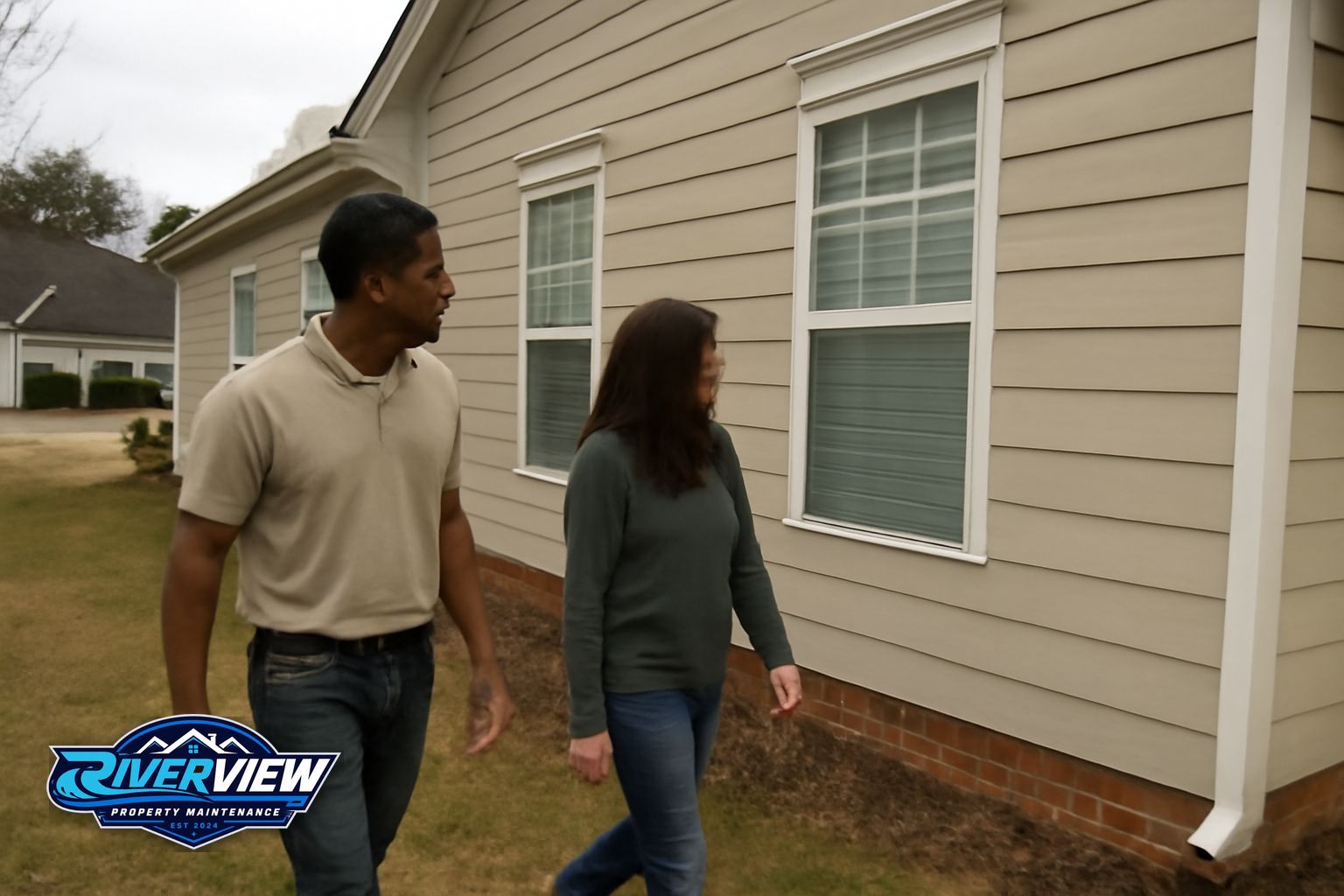 Clean, clear gutters and downspout on a Gwinnett County home after Riverview Property Maintenance service