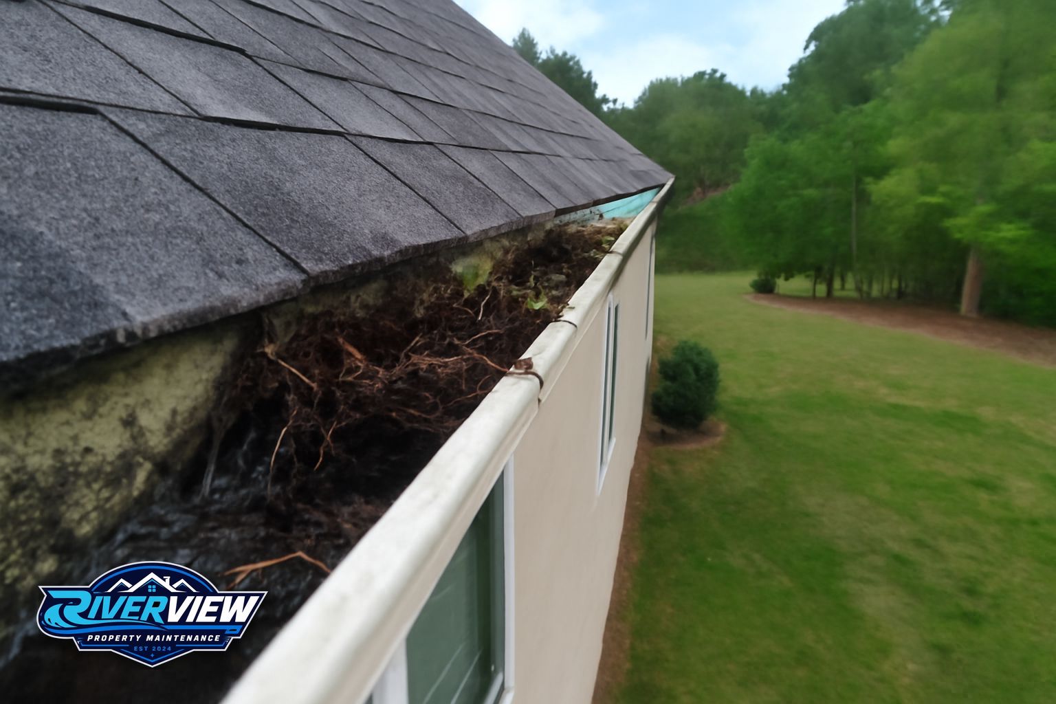 Exterior buildup relevant to gutter cleaning