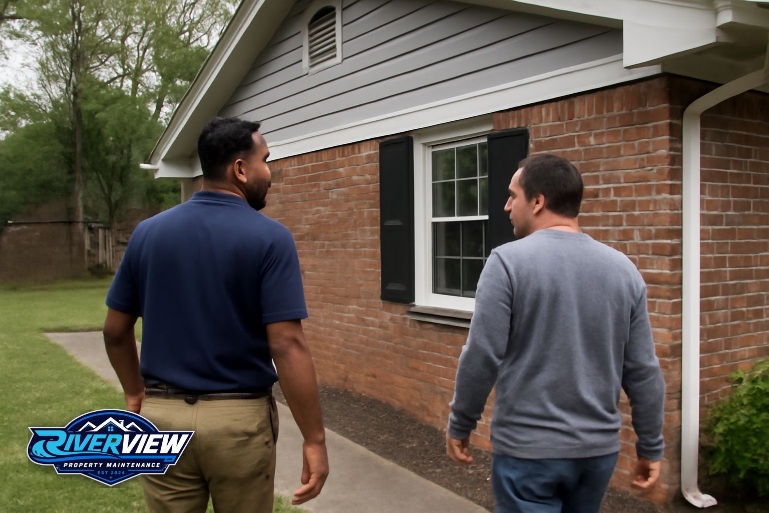 Riverview technician flushing a downspout on a Gwinnett County home after gutter cleaning