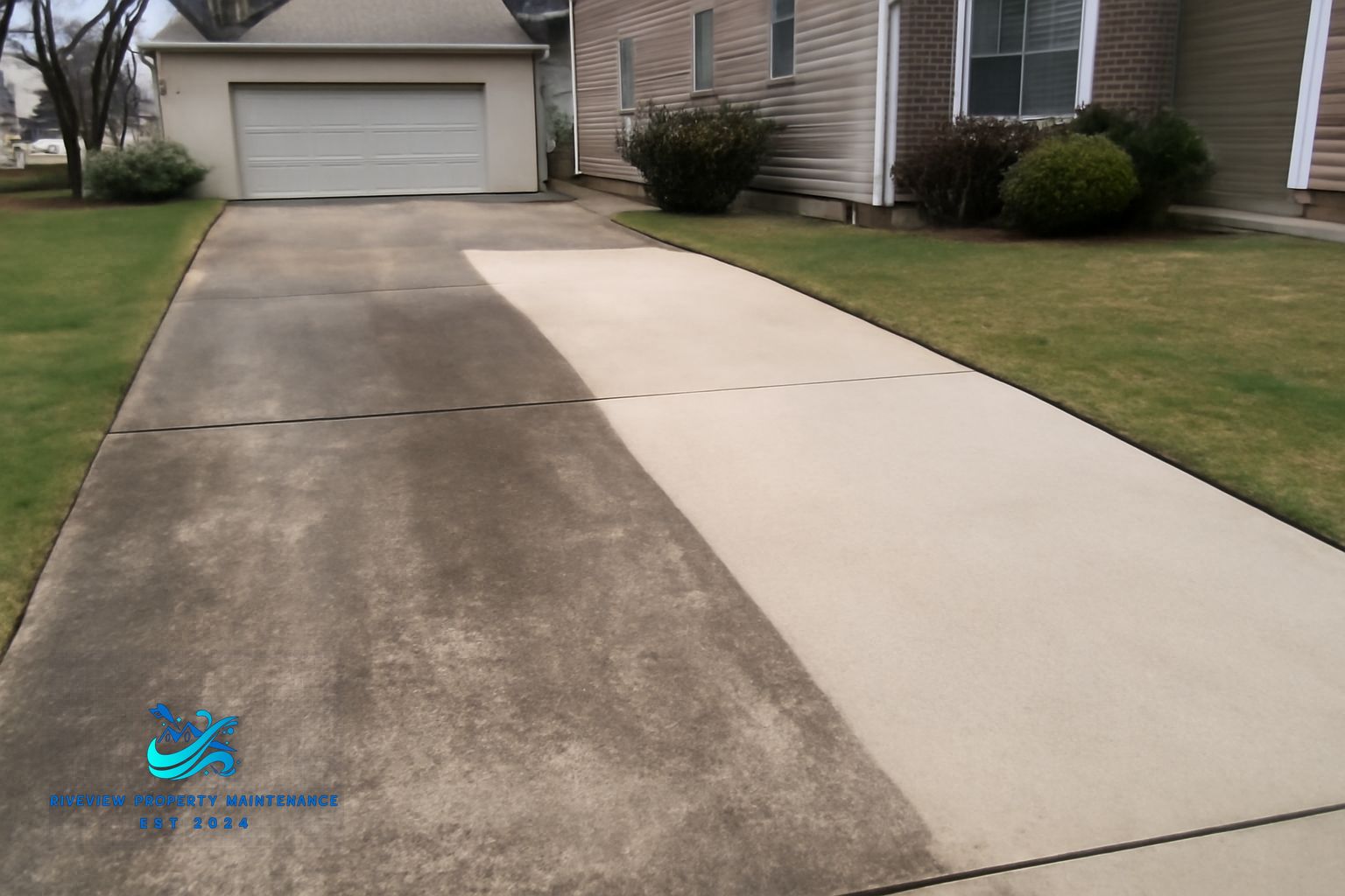 Clean concrete driveway after professional pressure washing in Buford Georgia