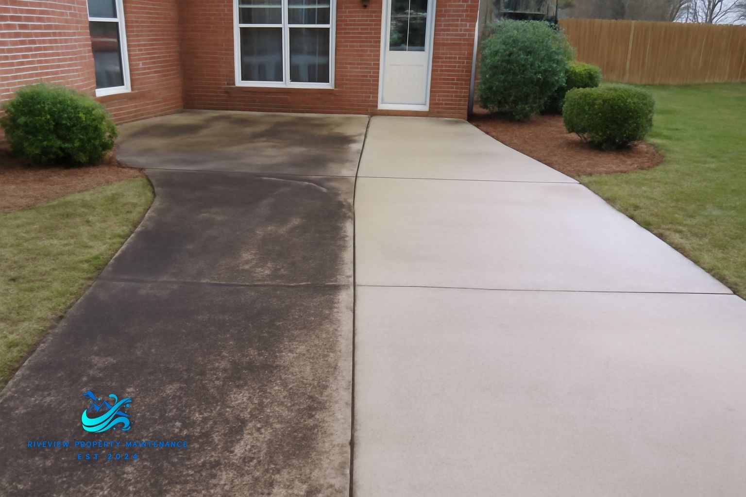 Concrete patio before and after pressure washing in Lawrenceville, GA