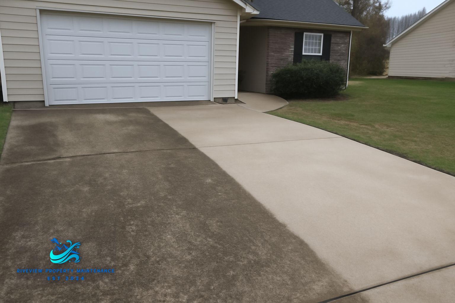 Pressure washing a concrete driveway in Winder, GA 30680