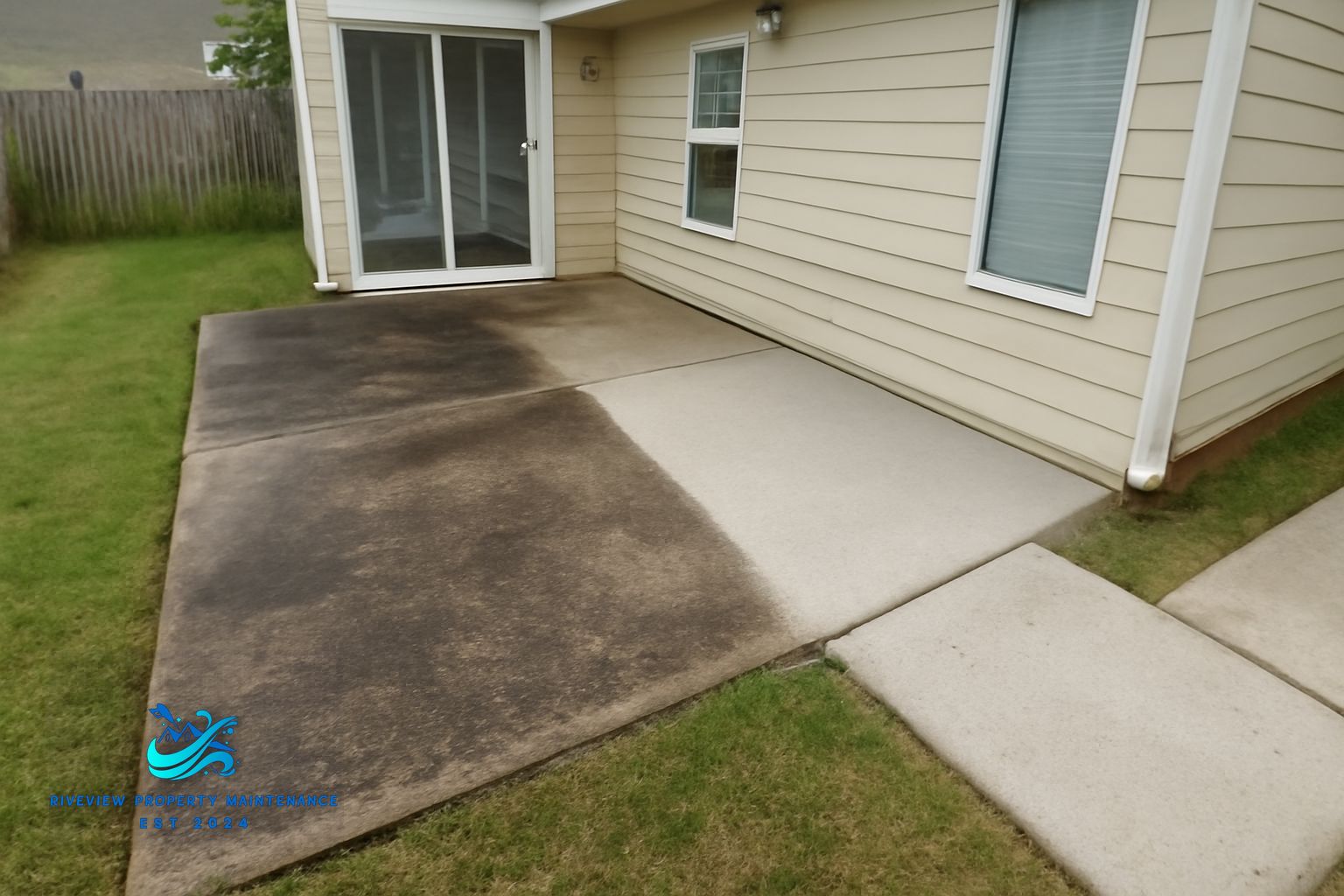Before and after concrete patio pressure washing in Winder GA 30680