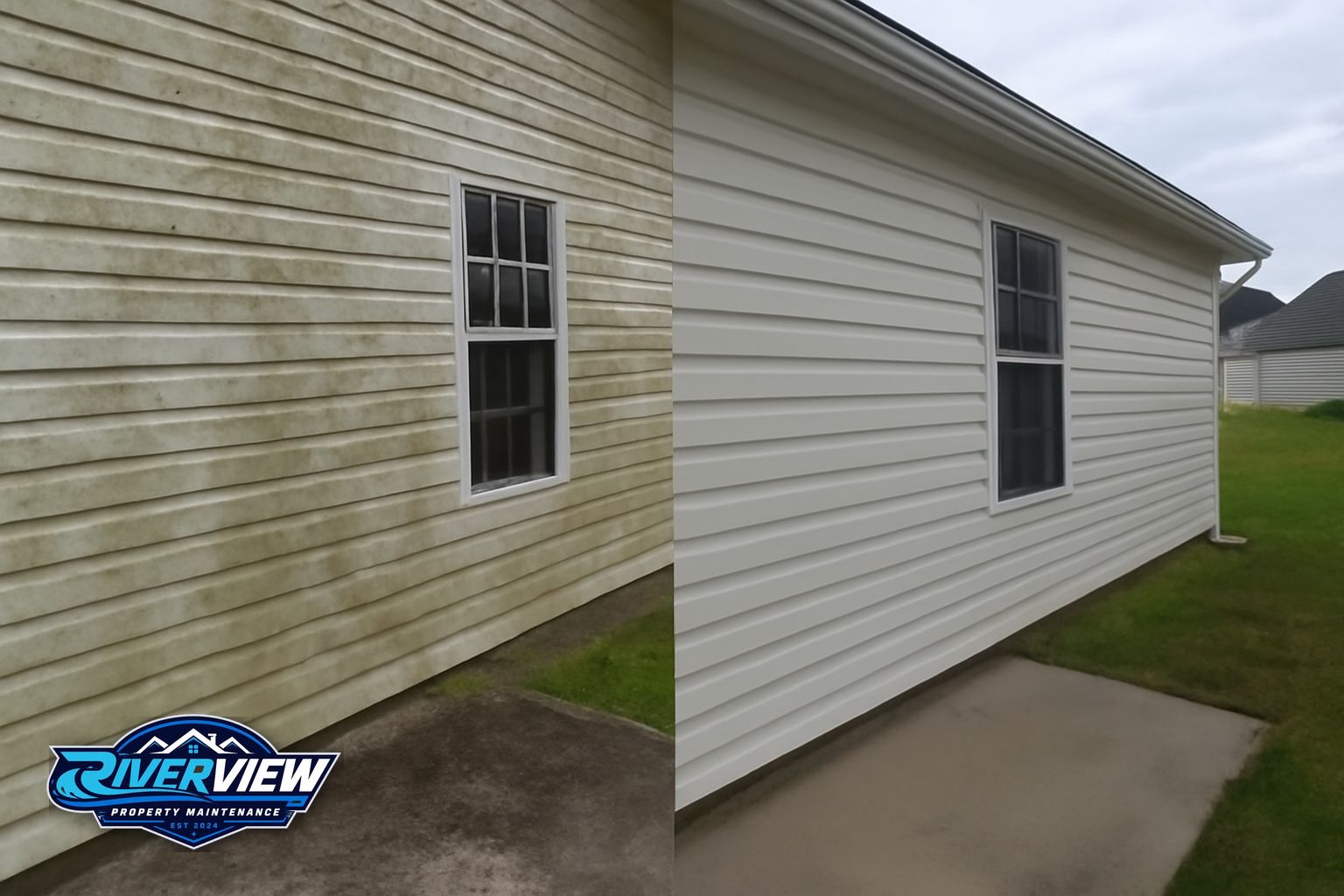 Concrete driveway in Winder GA being pressure washed to remove red clay and algae staining