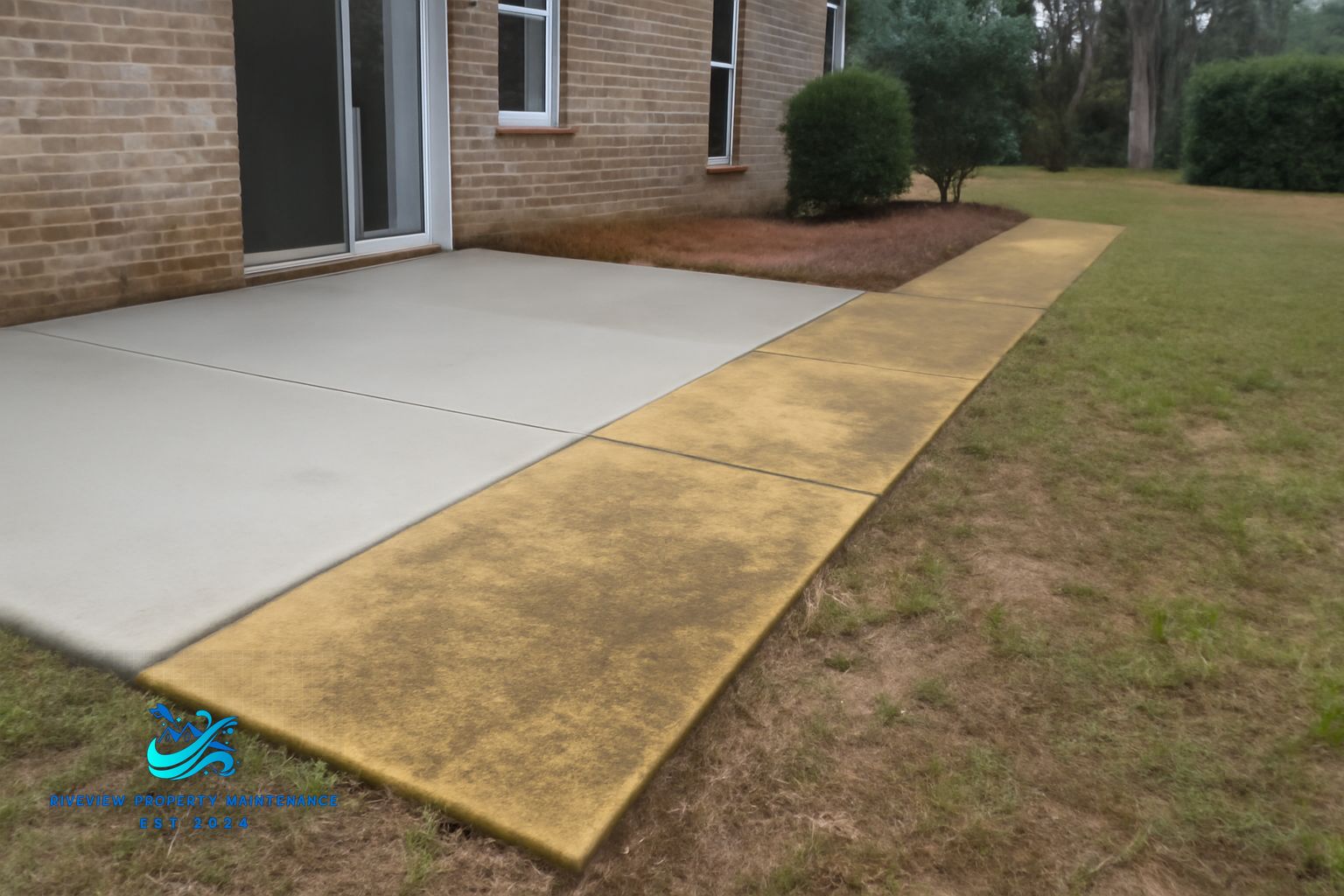 Clean front walkway and patio after pressure washing at a Barrow County home