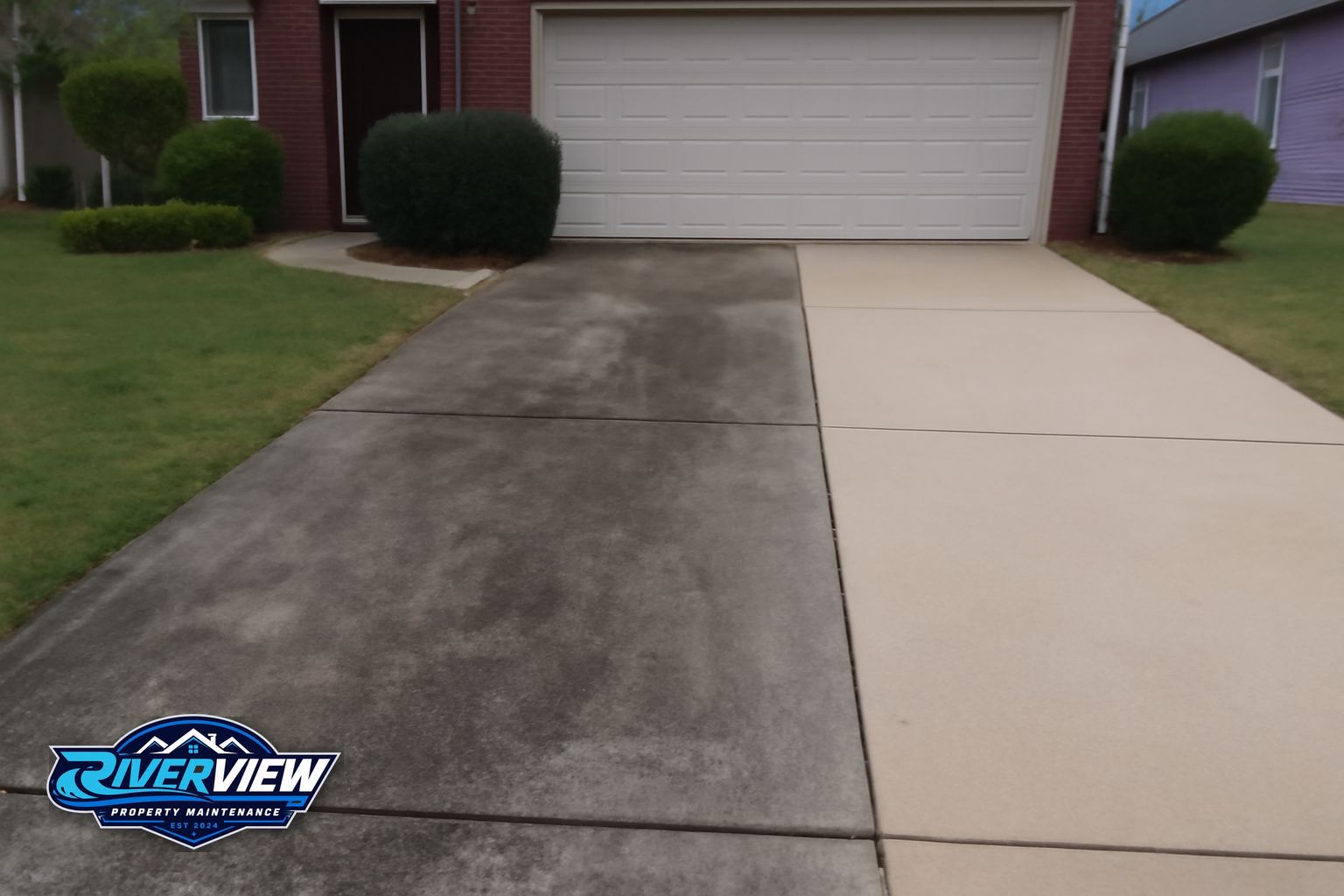 Riverview Property Maintenance crew pressure washing a residential sidewalk in Winder Georgia