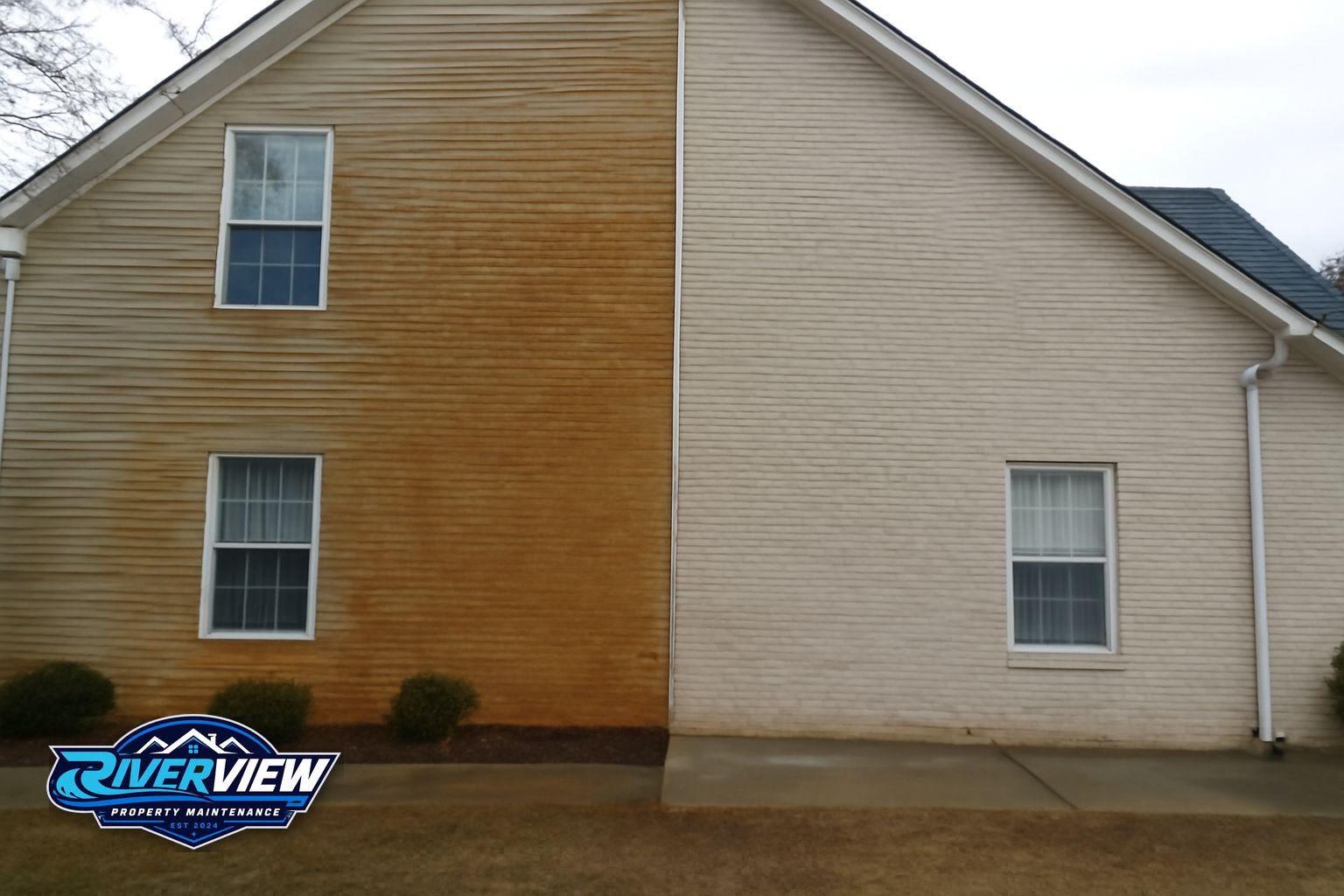 Concrete driveway in Winder GA before and after professional pressure washing
