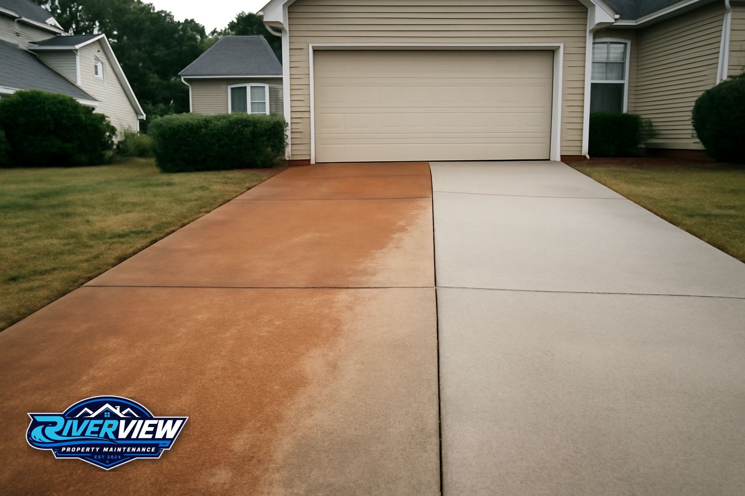 Riverview Property Maintenance pressure washing concrete walkway in Winder GA 30680