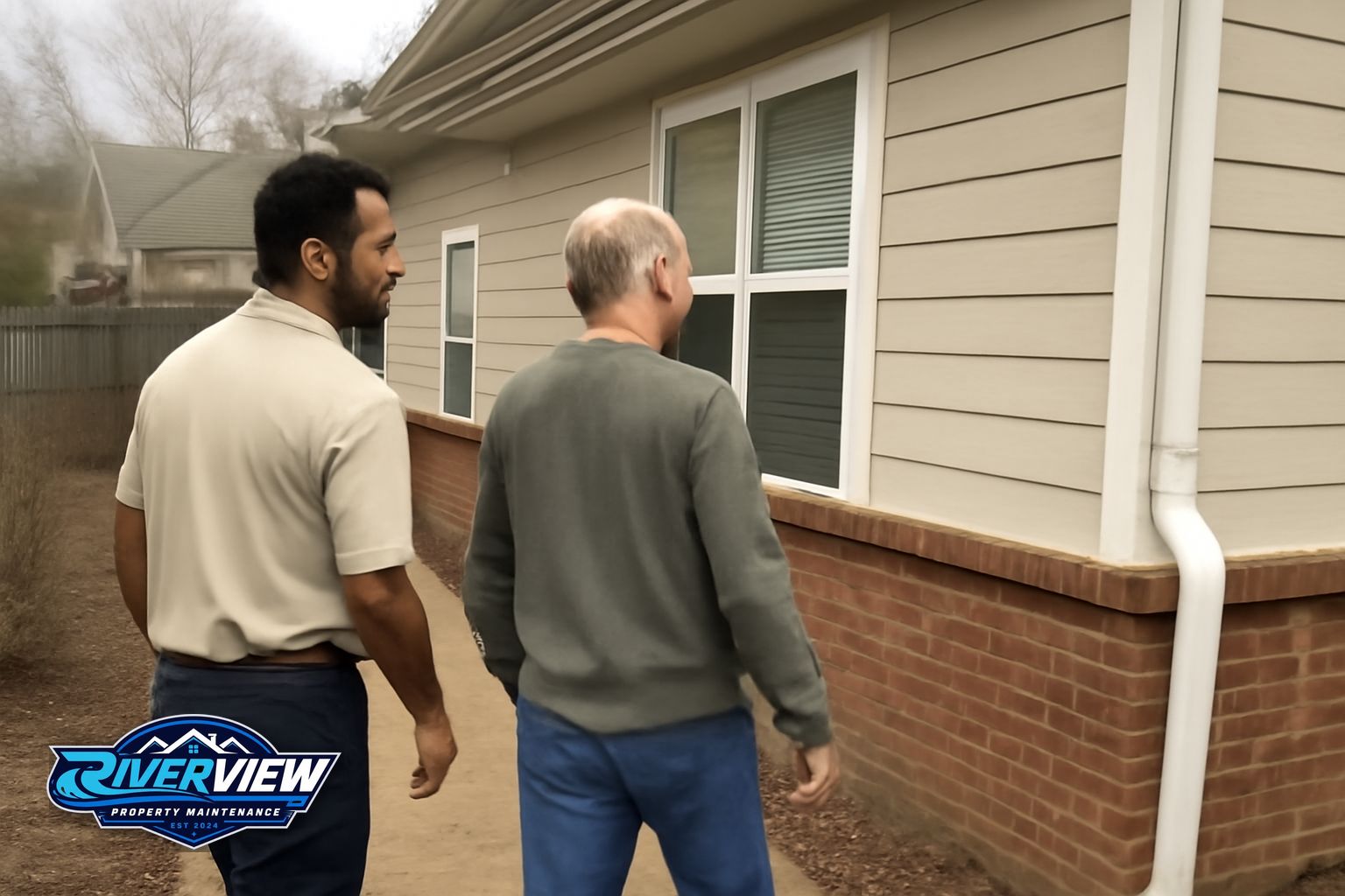 Riverview Property Maintenance crew applying soft wash solution to a residential roof in Buford, GA