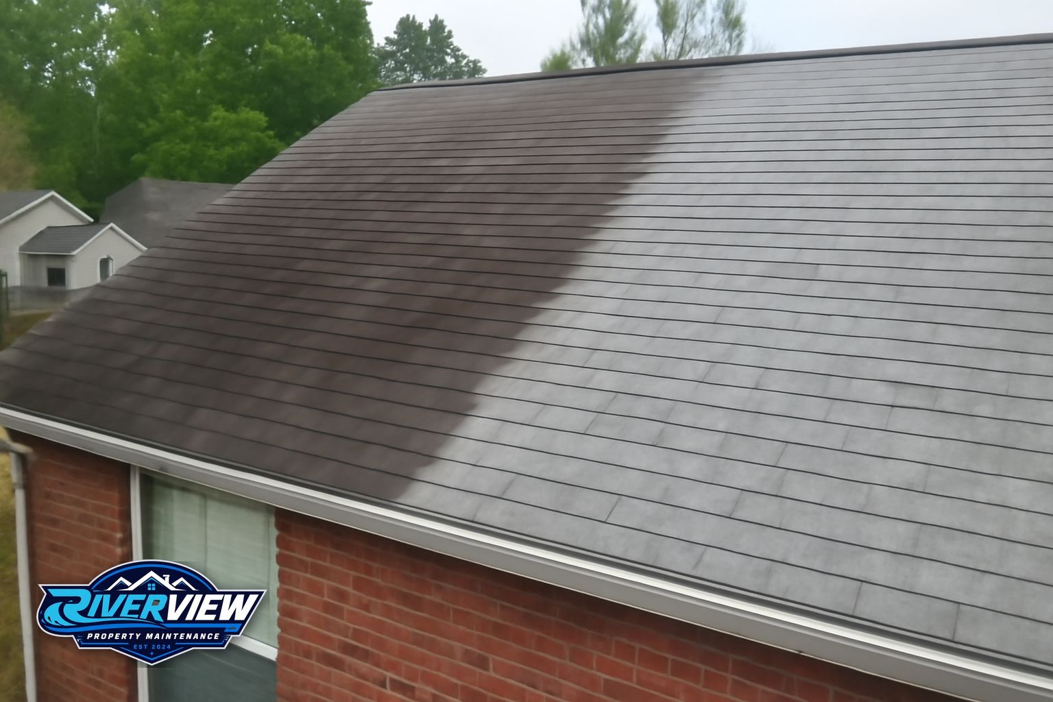 Clean asphalt shingle roof in a Buford Georgia neighborhood after professional soft washing