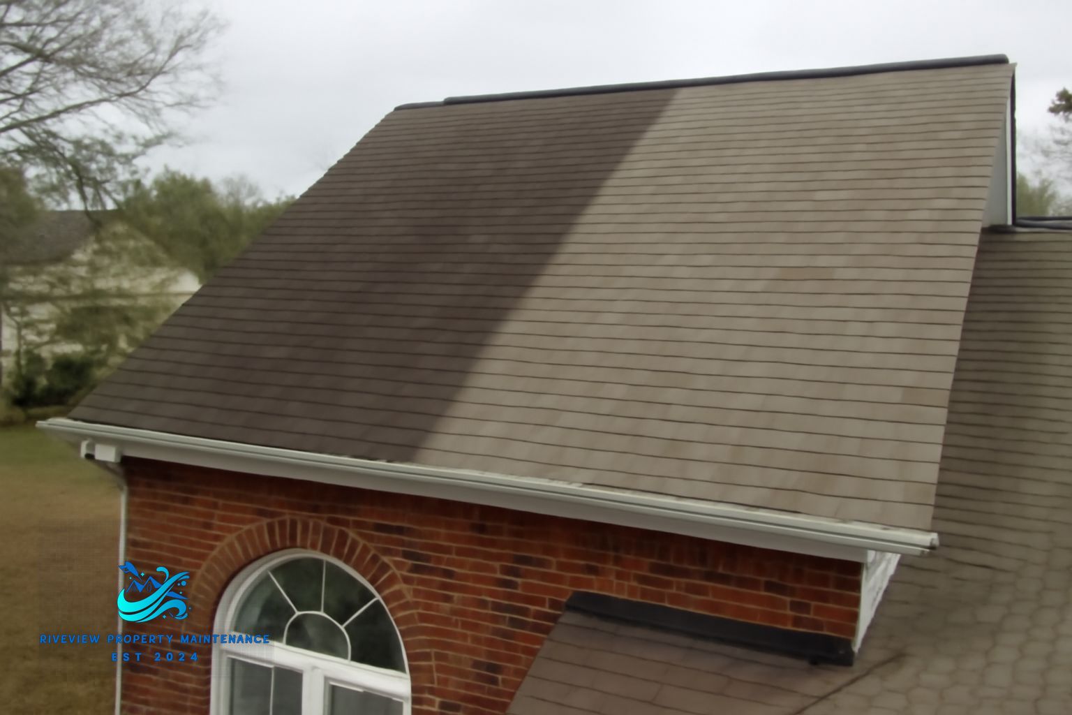 Clean shingle roof after soft washing service on a home in Dacula, GA 30019