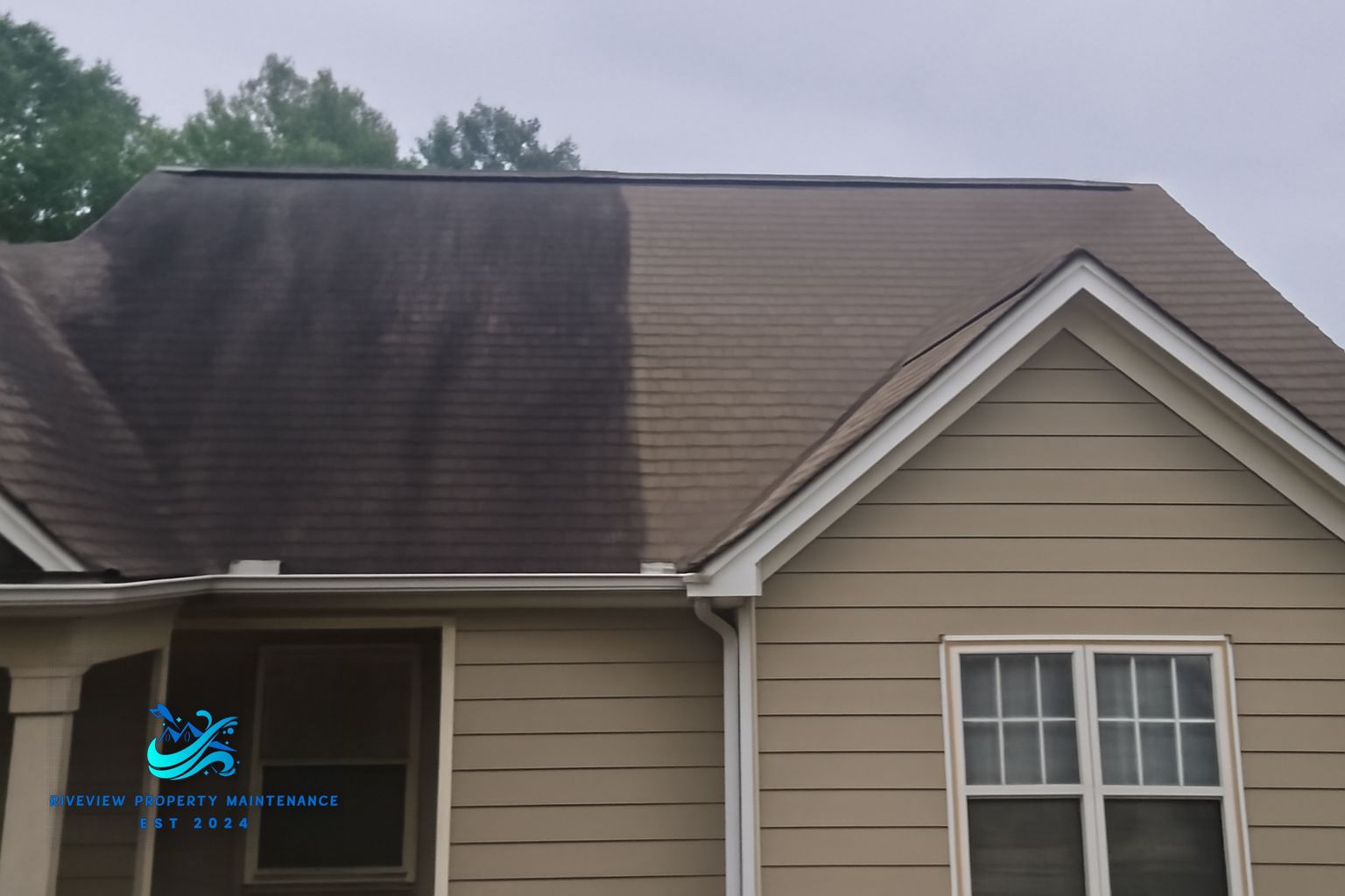 Clean asphalt shingle roof after soft washing treatment in Grayson Georgia 30017