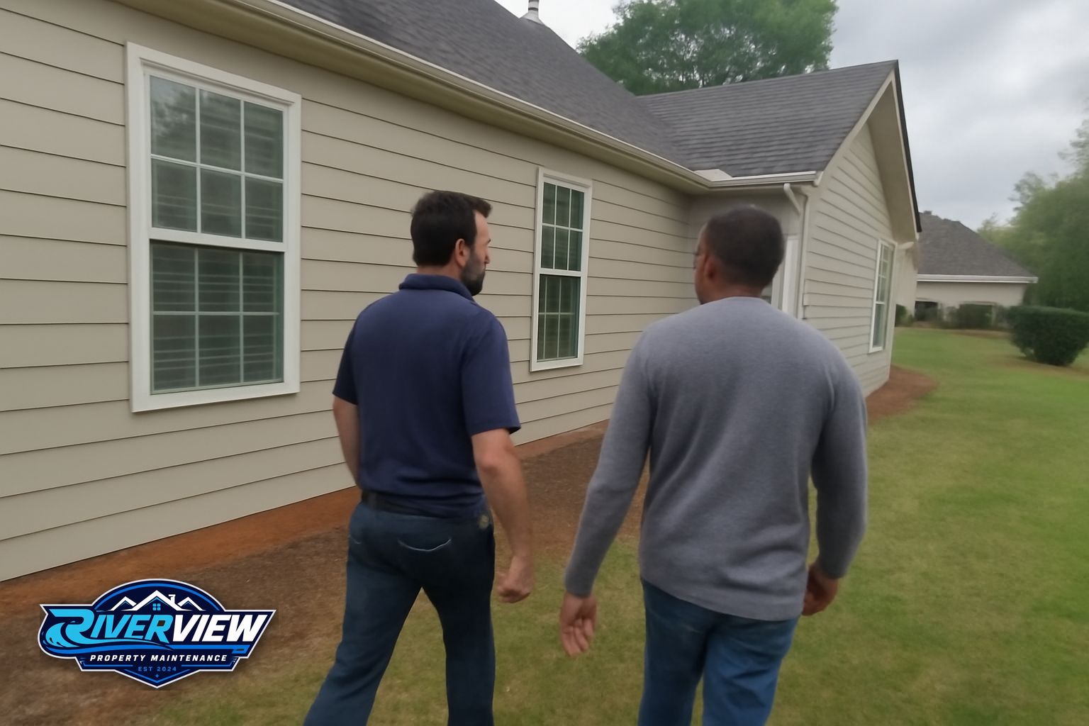 Riverview Property Maintenance technician applying soft wash solution to a residential roof in Lawrenceville, GA