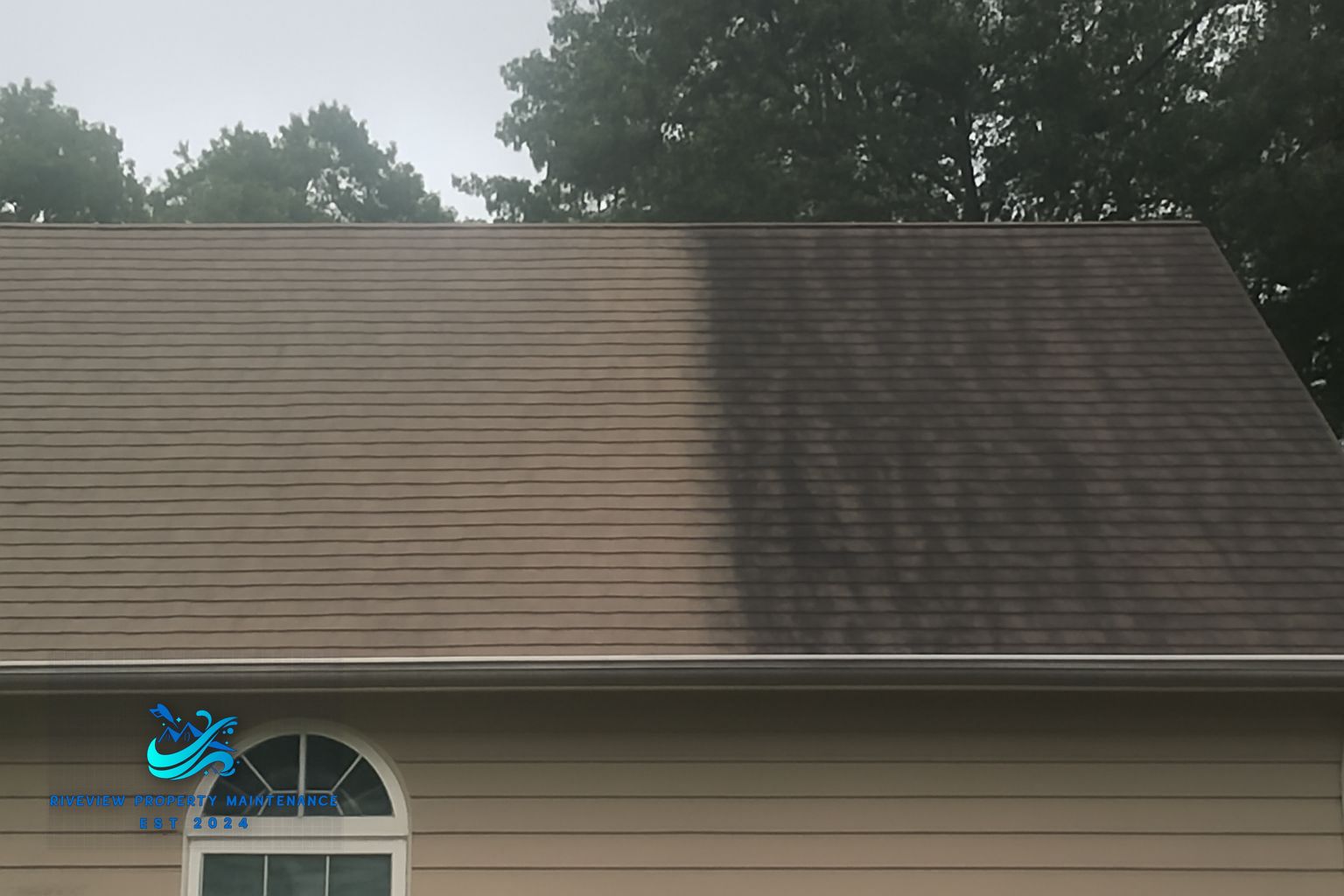 Clean asphalt shingle roof after soft washing on a residential home in the Loganville Georgia area
