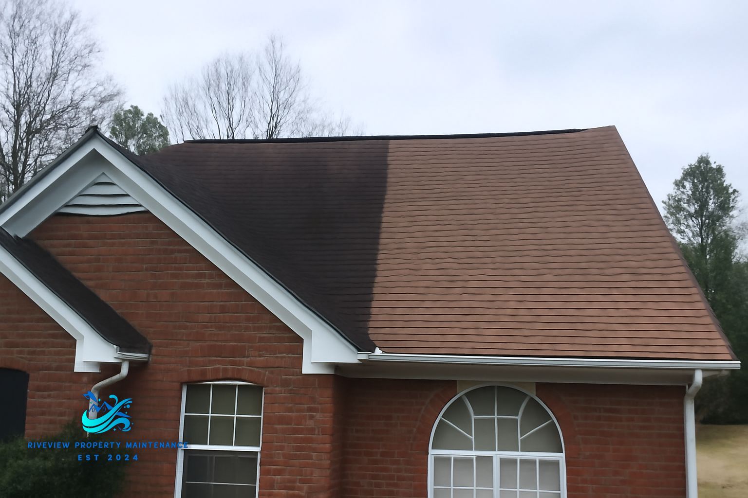 Clean residential roof after soft washing treatment in Winder Georgia 30680