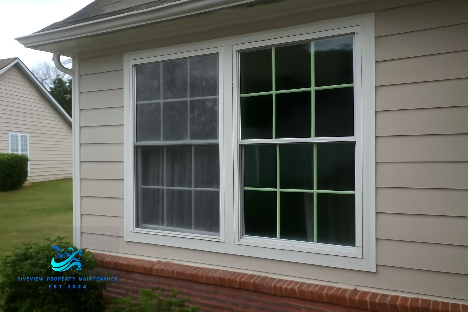 Clean window frames and sills on a Grayson GA home after Riverview Property Maintenance service