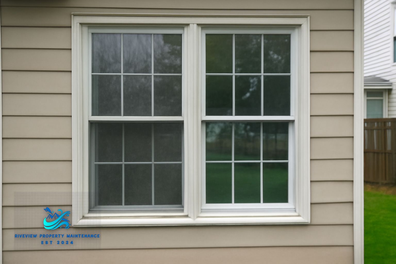 Clean exterior windows on a brick home in a Gwinnett County neighborhood surrounded by trees